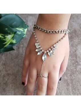 ISC silver toned rhinestone glove bracelet